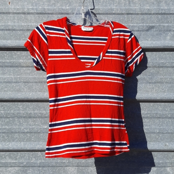 VINTAGE Vneck Striped Stretch Top - Picture 7 of 13
